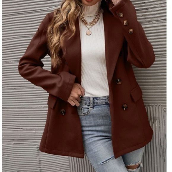 Classic Red Double Breast Button Up Jacket Coat - Picture 14 of 16